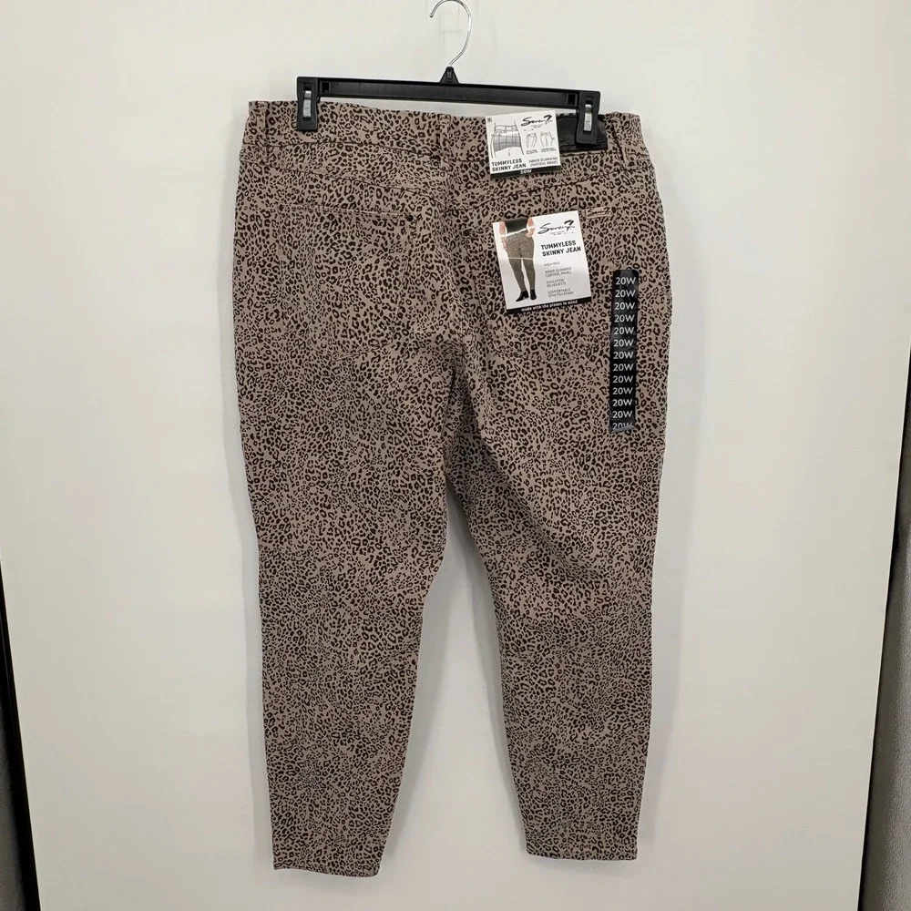 Seven7 Womens Tummyless High Rise Skinny Jeans Leopard Print Tan Black 20W‎ NEW